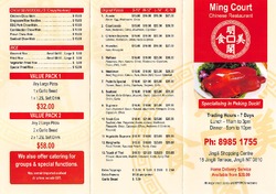 Scanned takeaway menu for Ming Court Chinese Restaurant