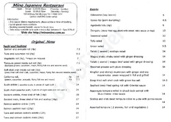 Scanned takeaway menu for Mino Japanese Restaurant
