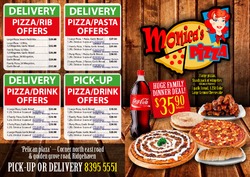 Scanned takeaway menu for Monica’s Pizza