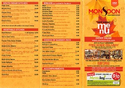 Scanned takeaway menu for Monsoon Indian Restaurant