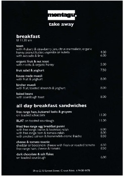 Scanned takeaway menu for Montagu