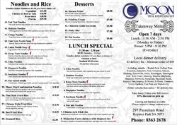 Scanned takeaway menu for Moon Thai Restaurant