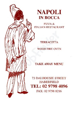 Scanned takeaway menu for Napoli In Bocca Restaurant