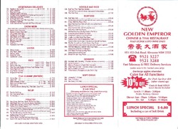 Scanned takeaway menu for New Golden Emperor Thai & Chinese Restaurant