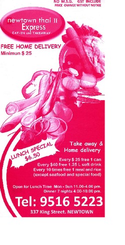 Scanned takeaway menu for Newtown Thai II Express
