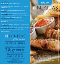Scanned takeaway menu for Nikitas Greek Cuisine