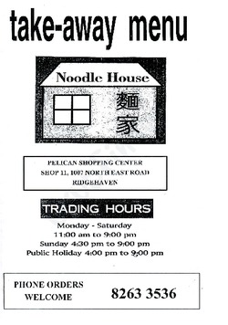 Scanned takeaway menu for Noodle House