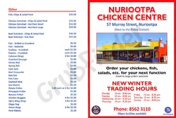 Scanned takeaway menu for Nuriootpa Chicken Centre