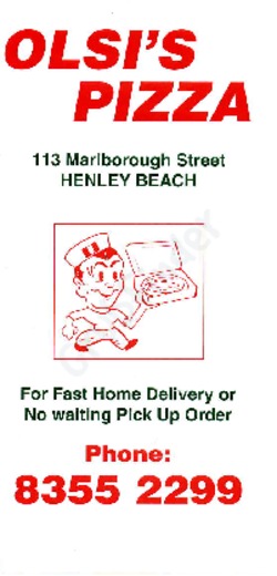 Scanned takeaway menu for Olsi’s Pizza