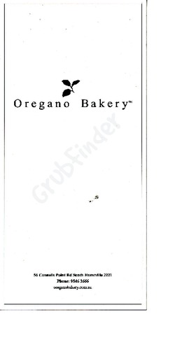 Scanned takeaway menu for Oregano Bakery