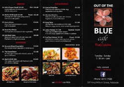 Scanned takeaway menu for Out of The Blue Cafe