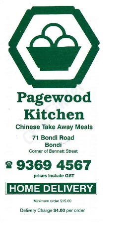 Scanned takeaway menu for Pagewood Kitchen