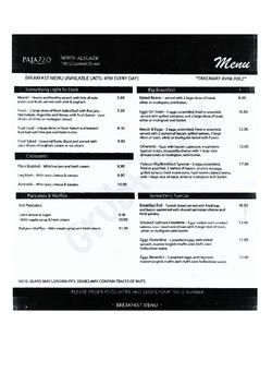 Scanned takeaway menu for Cafe Palazzo North Adelaide
