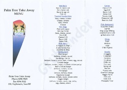Scanned takeaway menu for Palm Tree Takeaway