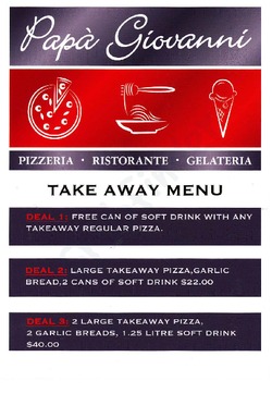 Scanned takeaway menu for Papa Giovanni