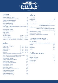 Scanned takeaway menu for Paul’s on Parade