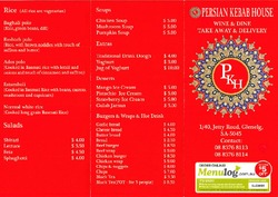 Scanned takeaway menu for Persian Kebab House