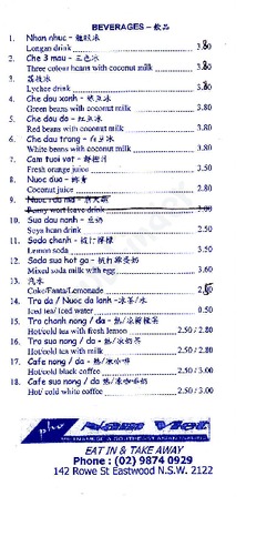 Scanned takeaway menu for Pho Nam Viet