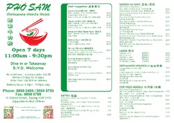 Scanned takeaway menu for Pho Sam Noodle House