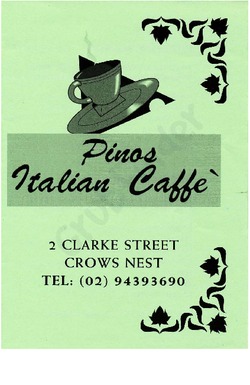 Scanned takeaway menu for Pinos Italian Caffe