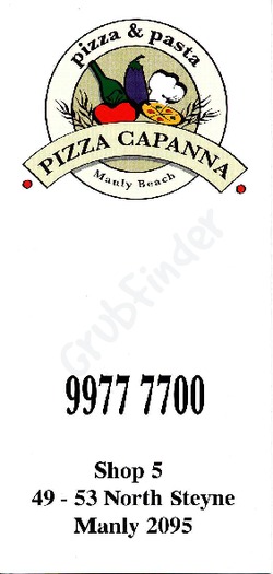 Scanned takeaway menu for Pizza Capanna