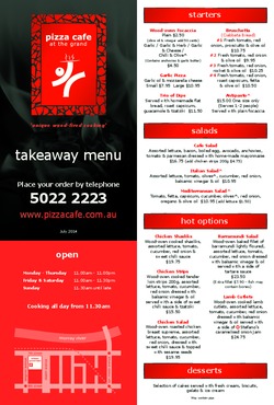 Scanned takeaway menu for Pizza Cafe at the grand