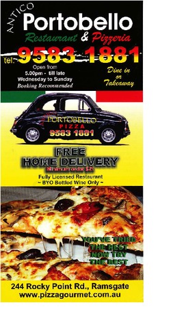 Scanned takeaway menu for Portobello Restaurant And Pizzeria