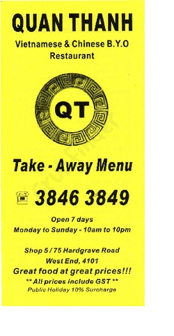 Scanned takeaway menu for Quan Thanh