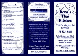 Scanned takeaway menu for Rena’s Thai Kitchen