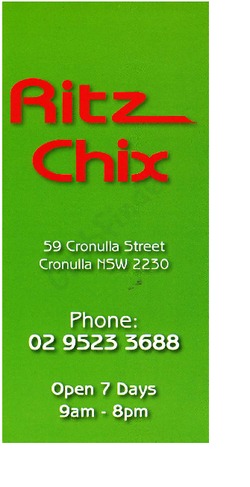 Scanned takeaway menu for Ritz Chix