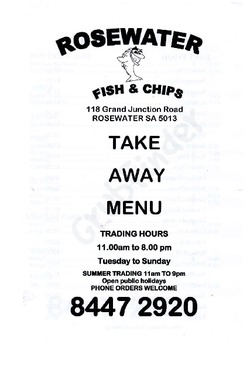 Scanned takeaway menu for Rosewater Fish & Chips