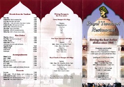 Scanned takeaway menu for Royal Tandoori Restaurant