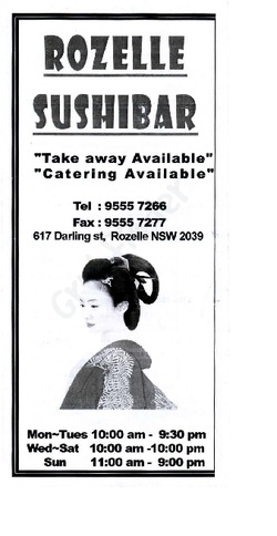Scanned takeaway menu for Rozelle SushiBar