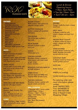 Scanned takeaway menu for Russan Kafe