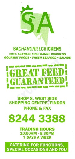 Scanned takeaway menu for SA Chargrill Chicken Findon