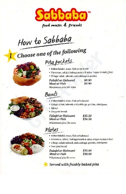 Scanned takeaway menu for Sabbaba