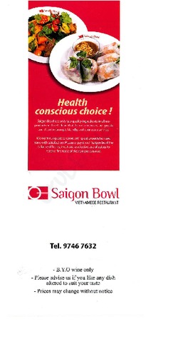 Scanned takeaway menu for Saigon Bowl