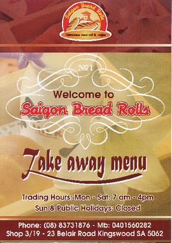 Scanned takeaway menu for Saigon Bread Rolls