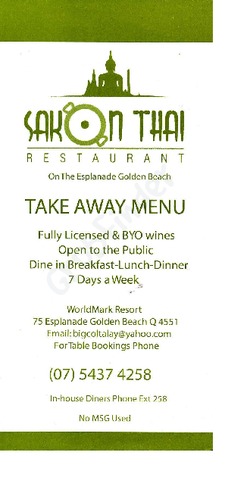 Scanned takeaway menu for Sakon Thai Restaurant