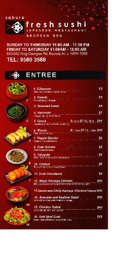 Scanned takeaway menu for Sakura Fresh Sushi