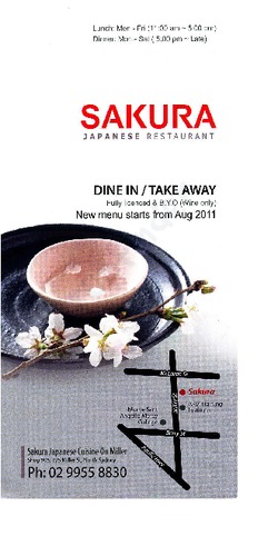 Scanned takeaway menu for Sakura Japanese