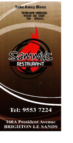 Scanned takeaway menu for Sammy’s Restaurant