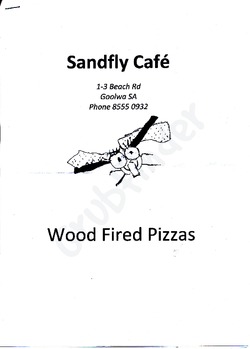 Scanned takeaway menu for Sandfly Cafe