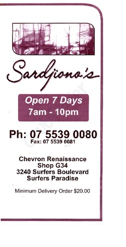 Scanned takeaway menu for Sardjiono’s