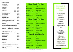 Scanned takeaway menu for Seafood & Schnitzels Plus