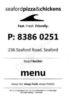 Scanned takeaway menu for Seaford Pizza & Chickens