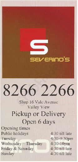 Scanned takeaway menu for Severino’s