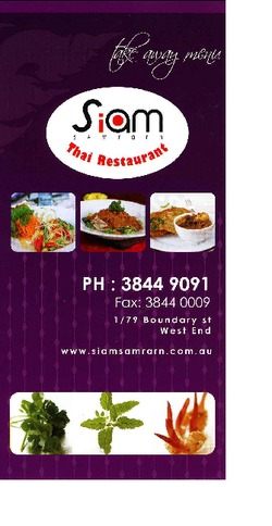 Scanned takeaway menu for Siam Samrarn Thai Restaurant