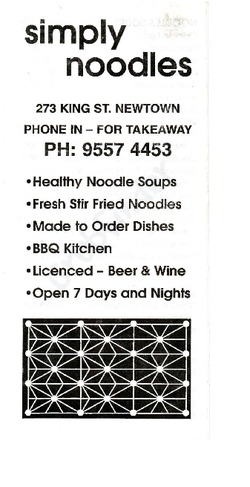 Scanned takeaway menu for Simply Noodles