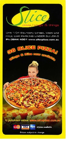 Scanned takeaway menu for Slice Pizza